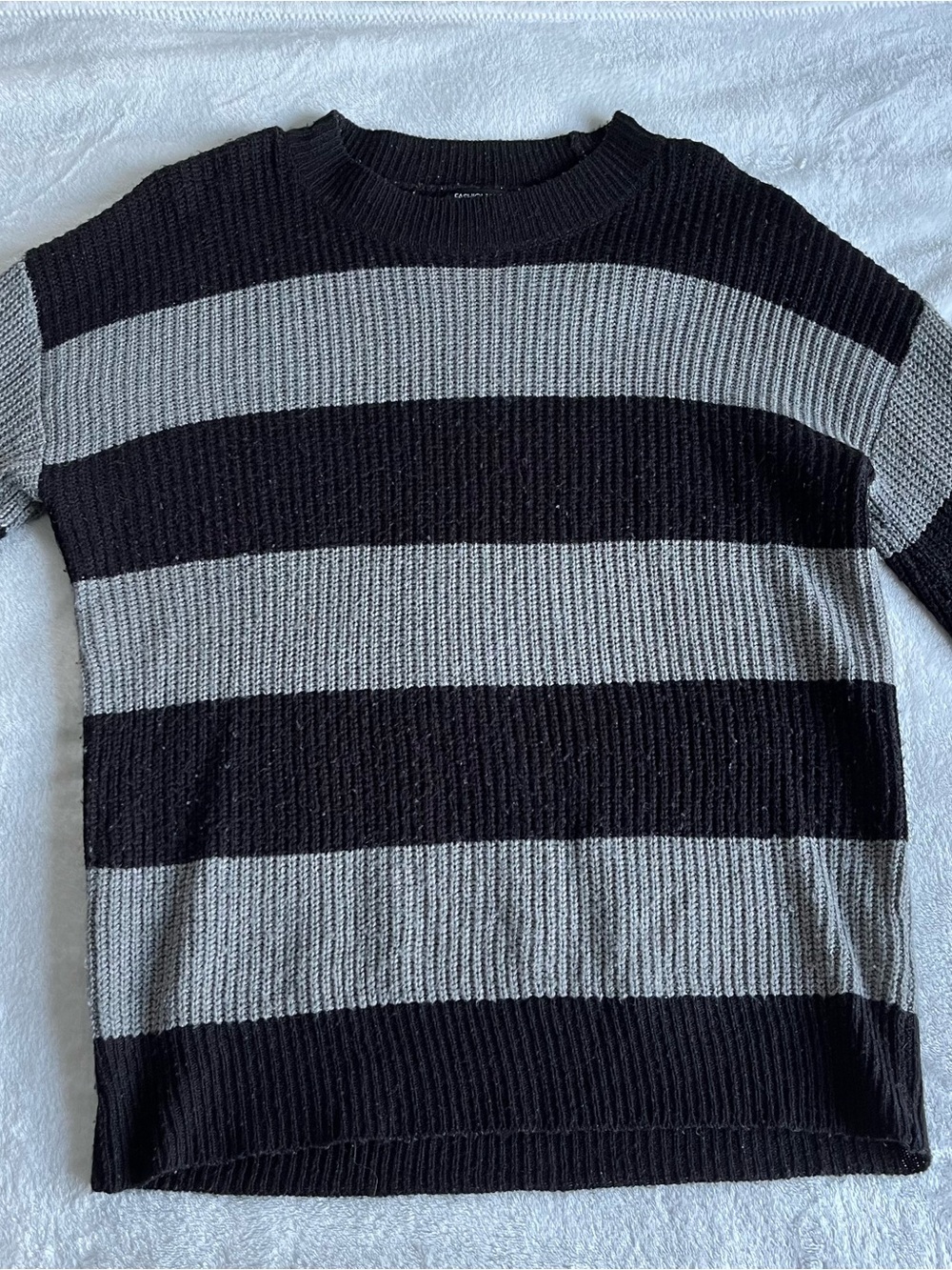 FashionNova Women’s Black and Gray Striped Knit Sweater